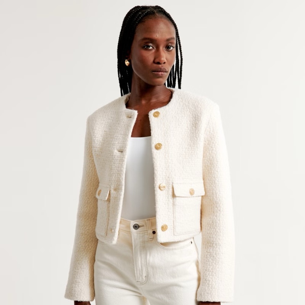 Abercrombie and fitch collarless boucle jacket